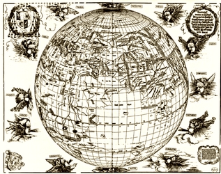 Глобус Иоганна Стабия, восточное полушарие. Гравюра А. Дюрера. 1515 / Johannes Sabius&rsquo; Globe of the Old World. Engraving by Albrecht D&uuml;rer, 1515.
